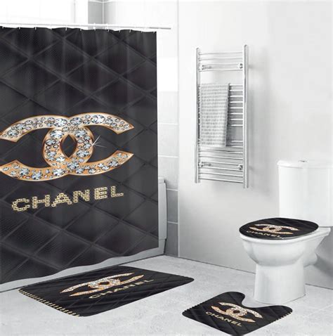 chanel inspired shower curtain|Chanel bathroom curtain.